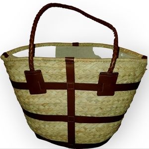 J Jill Leather Trimmed Woven Seagrass Tote